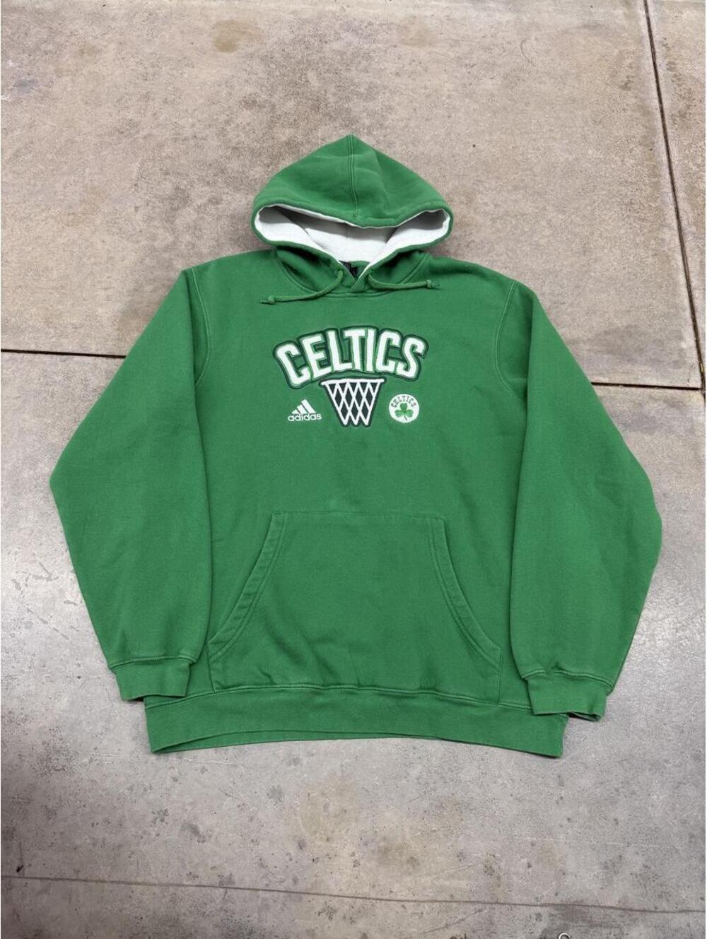 vintage boston celtics green spell out basketball hoop hoodie size large